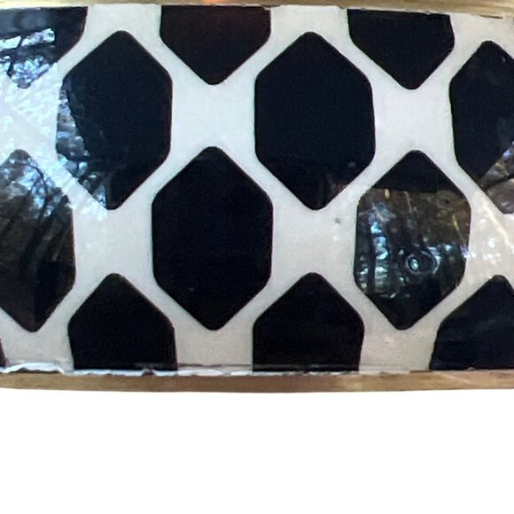 Vintage Black White Geometric Brass Bangle Bracelet 1" Wide Estate 2.5" Diameter - Picture 2 of 4